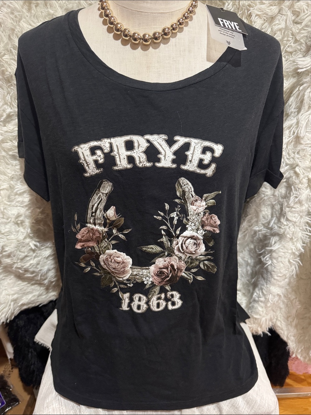 Frye Black Short-Sleeve Floral Horseshoe Tee